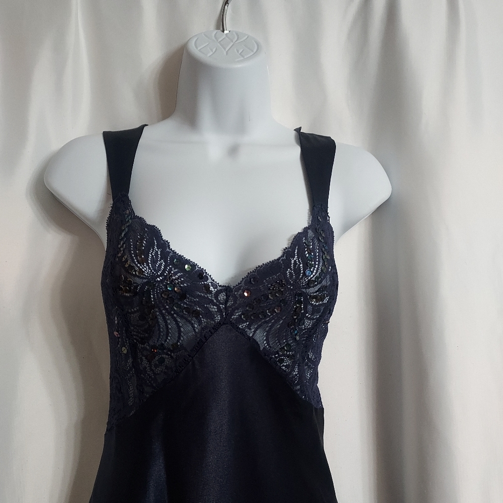 Victoria's Secret Y2K Dark Purple/Navy Seqin Bodice Long Slip Dress Size M